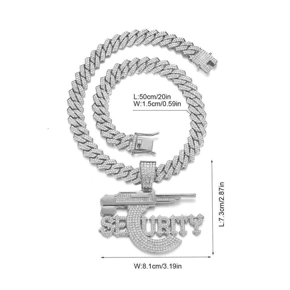 Hip-hop pendant SECURITY letter pistol high-quality domineering alloy rhinestone Cuban chain wholesale trendy