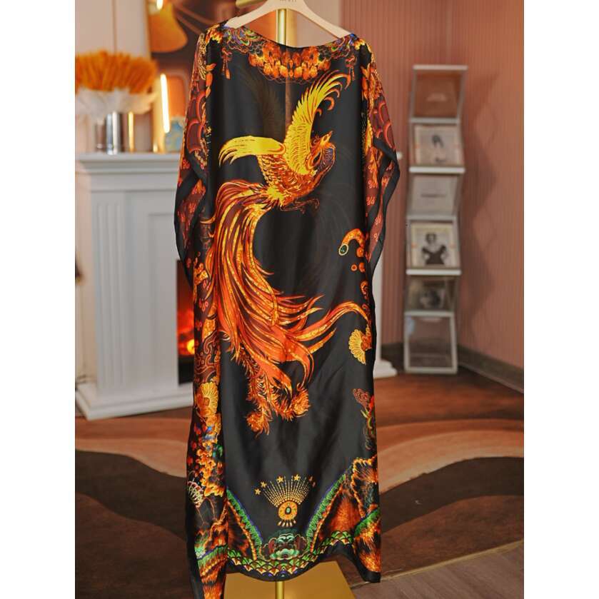 2026Summer New Chinese Style Vacation Satin Scarf Shawl Dress Two-Way Wear 120X85cm