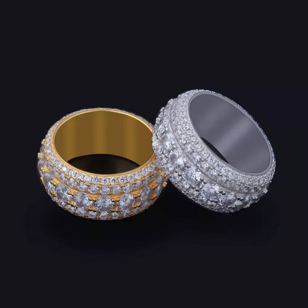 INS Minimalist 18K Gold Plated Smooth Female Five Rows of CZ Ring 925 Sterling Silver Rotate Ring for Men