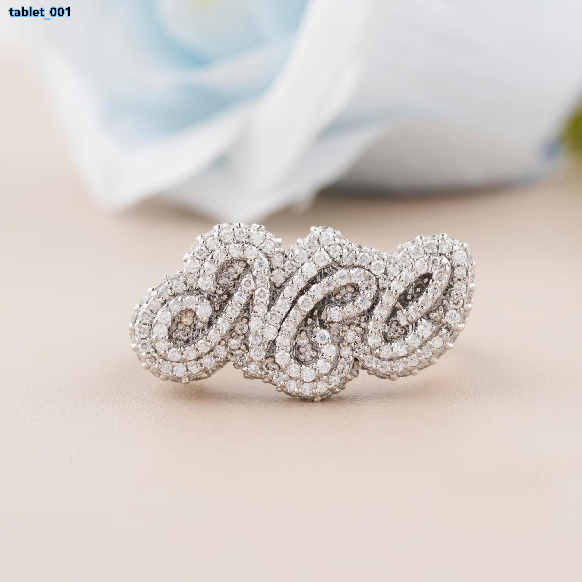 Ice Out Real Moissanite Hip Hop Custom Name Ring Personalized Moissanite Diamond Ring in 14K Rose Gold Over Silver