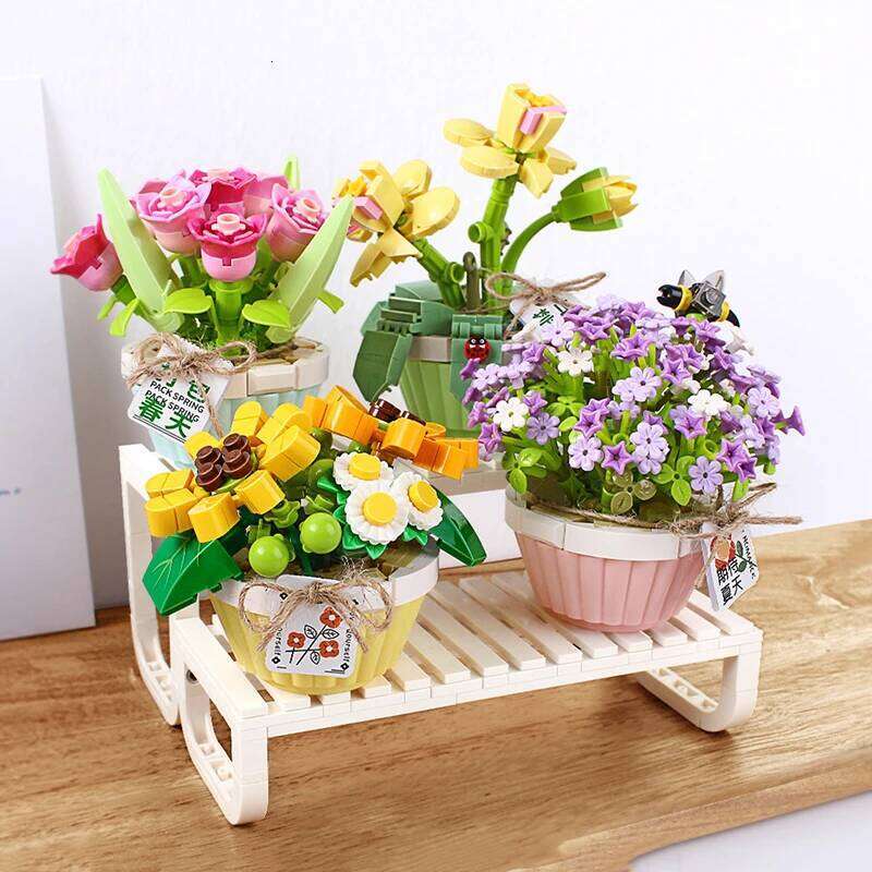 Creative Mini Flower Pot Building Blocks Green Plant Bouquet Small Bonsai Home Decoration Children's Educational Toys Girl Gift Z260306