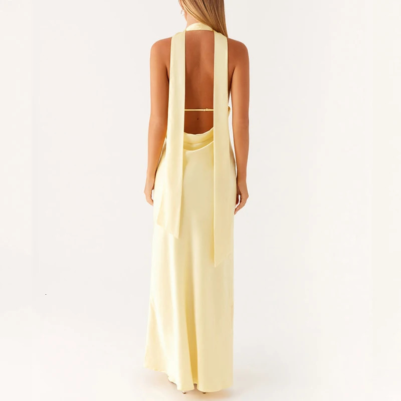 Maemukilabe Sexy Sleeveless Low Cut Print Maxi Dress Boho Halter Neck Slim Fit Flowy Long Dress Backless Floral Summer Beachwear 260306