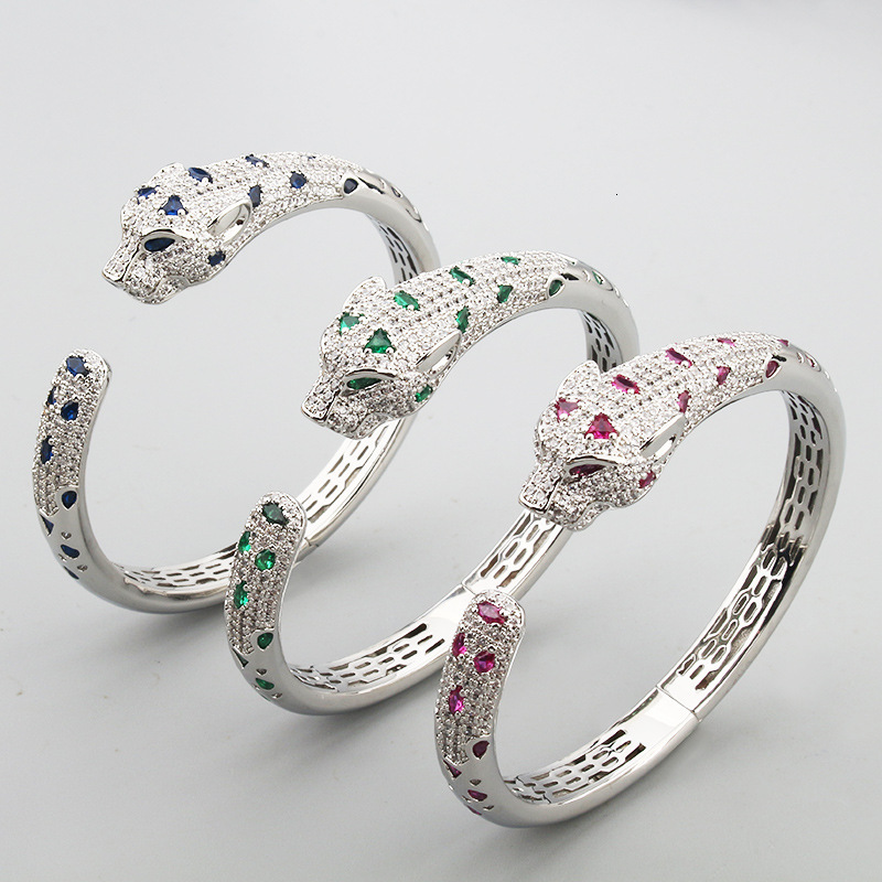 Bracelet And Style Exaggerated Light Luxury Temperament Bracelet Inlaid Colorful Zircon Bracelet Popular Women's Open Leopard Head Bracelet