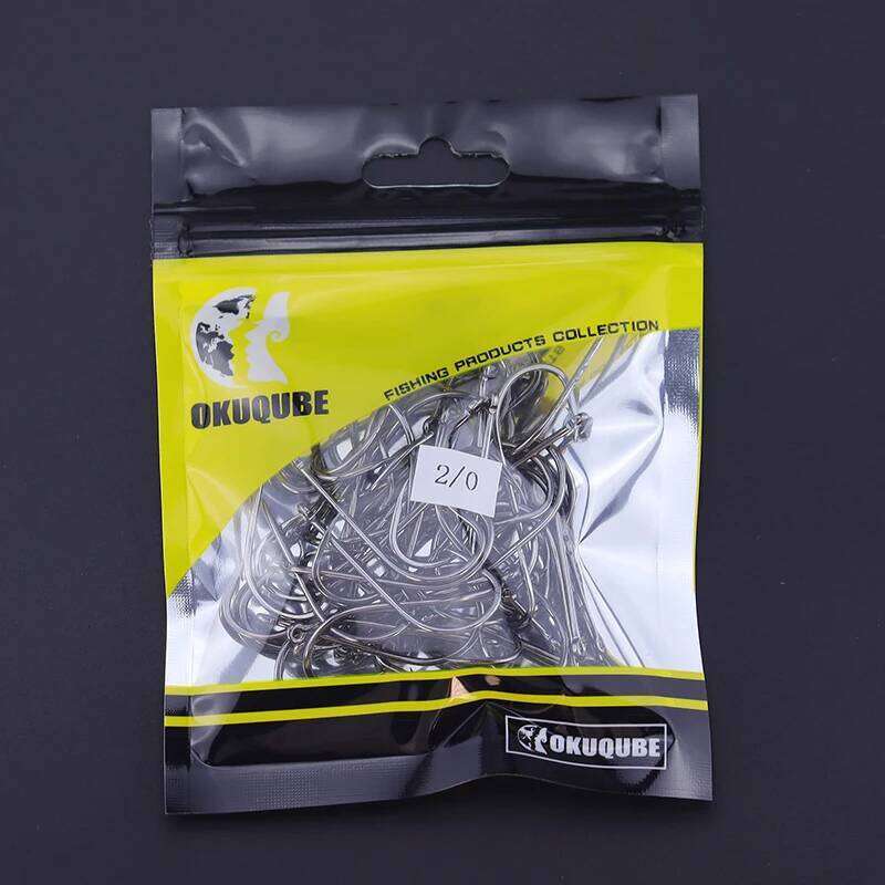 50pcs/lot hooks long shank anti-rust high carbon steel double bait keeper barbs fishhooks for fresh&saltwater fishing Y260305