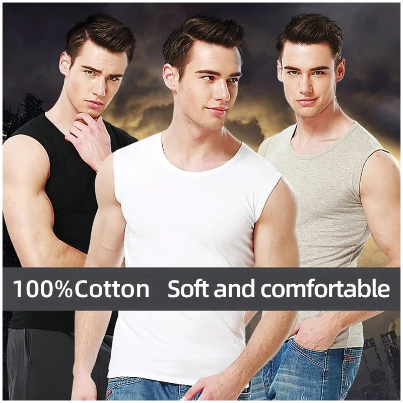 Mens four seasons tight cotton vest leisure sports fitness running teenagers round neck sleeveless T-shirt can be built inside 260306