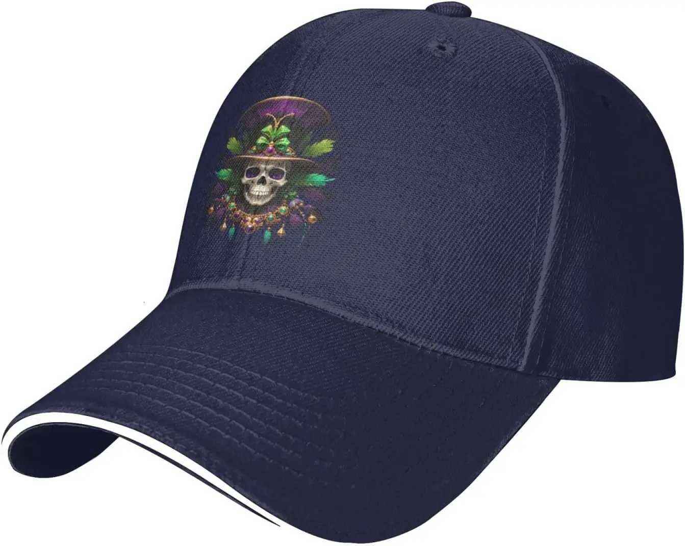 Mardi Gras Skull Top Hat Print Baseball Cap Polyester Adjustable Casual Outdoor Unisex Hat S260306