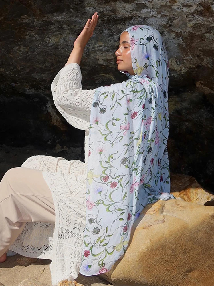 Bohemian Deer Print Hijabs Women Watercolour Shawl Soft Muslim Hijabs Modal Cotton Lightweight Wrap Autumn Headscarf Ramanda 260304