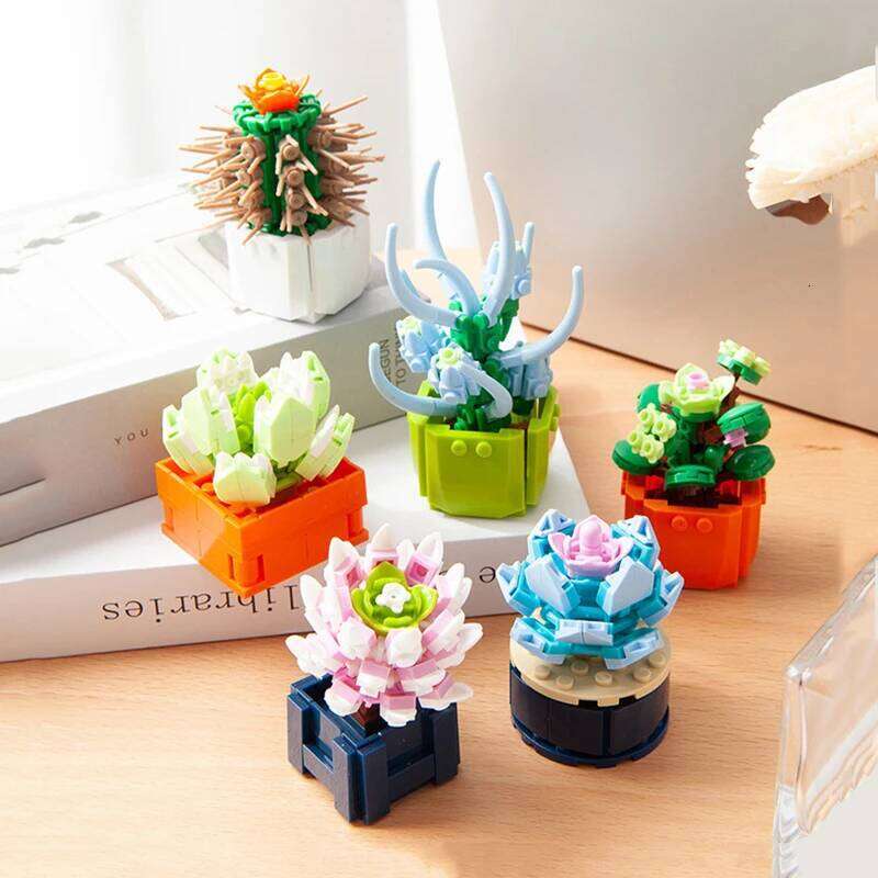 Mini Flower Building Blocks Home Desktop Succulent Potted Ornaments Diy Small Particles Puzzle Assembled Children's Toy Gift Z260306