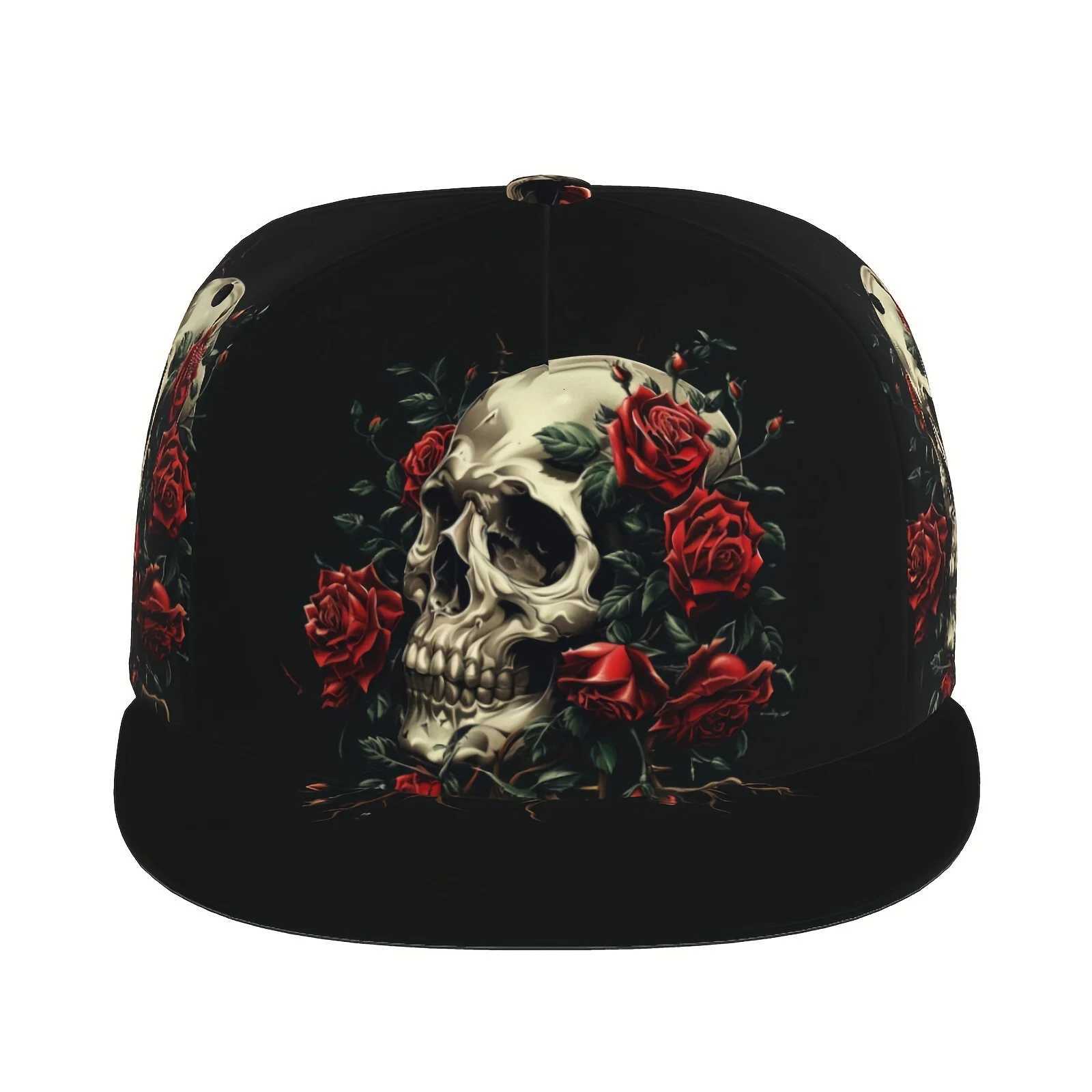 Sunshade Breathable Adjustable Baseball Cap with Gothic Rose Skulls Pattern Cap for Outdoor Sport S260306