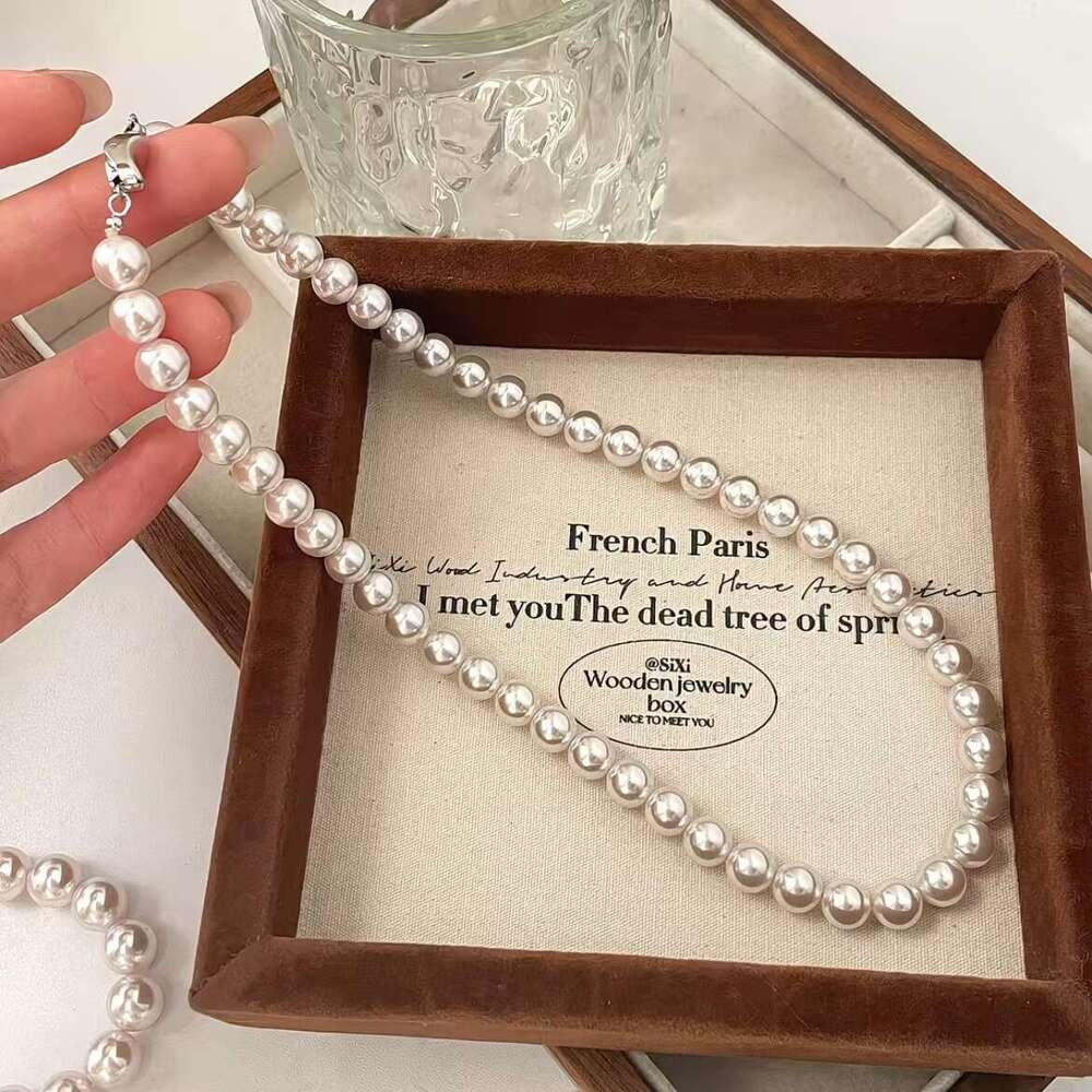 Spring New Manta Rose Pink Purple Pearl Necklace French Gentle Light Luxury Niche Collarbone Chain