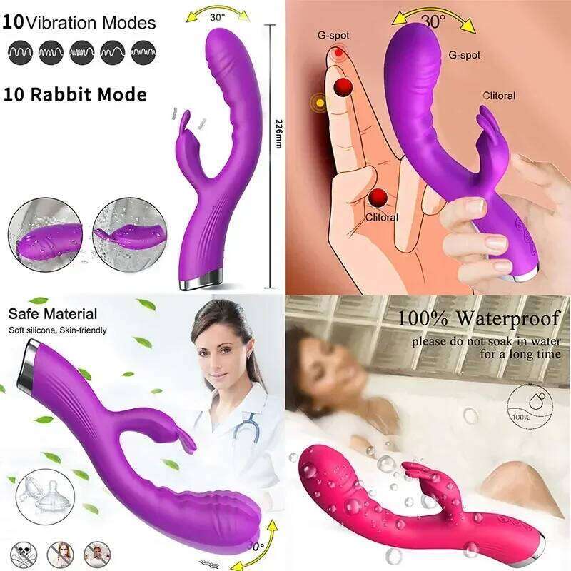 10 Speed G Spot USB Rechargeable Powerful Dildo Rabbit Vibrator for Women Clitoris Stimulation Massage Adult Sex Toys W260305