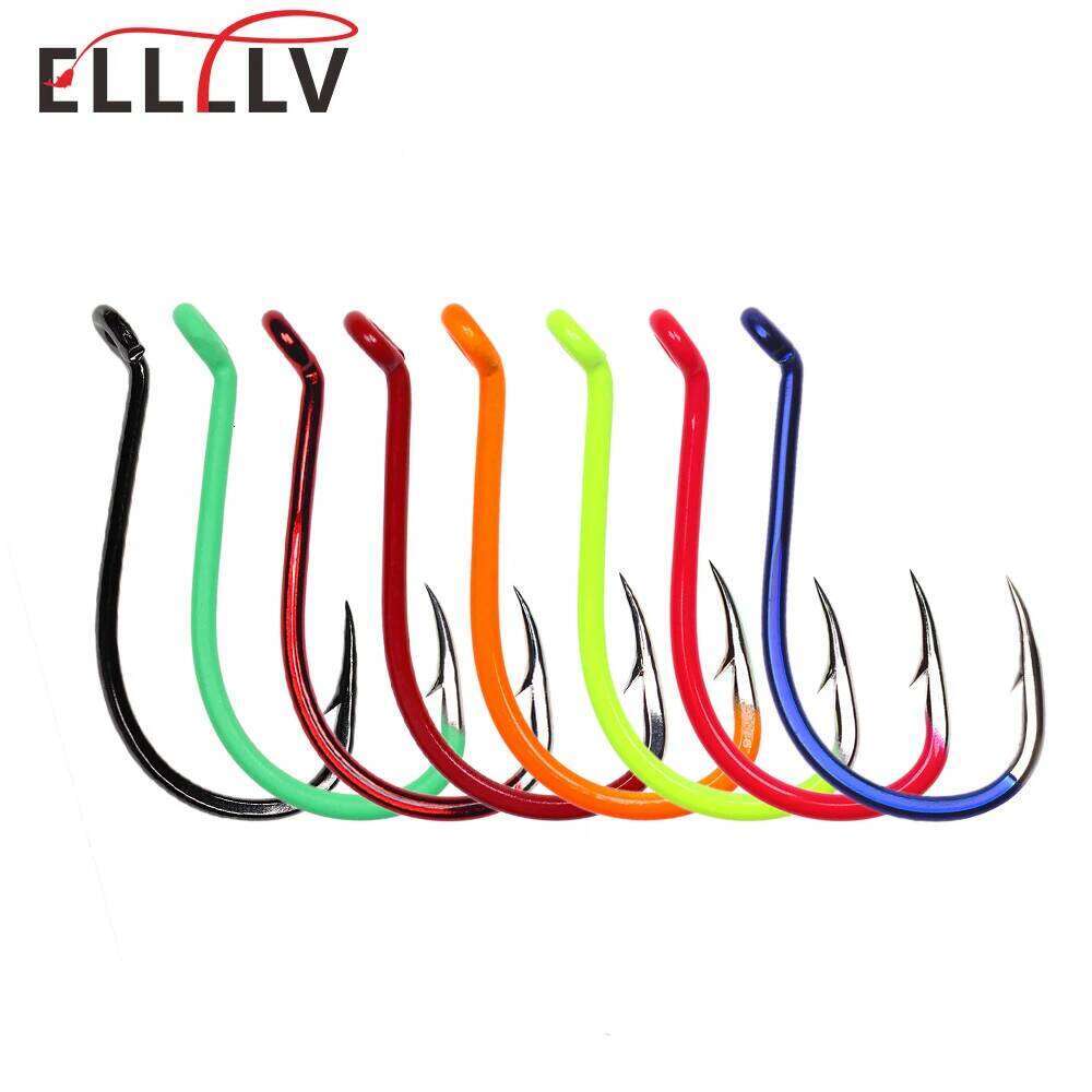 Ellllv #10 - 10/0 Luminous Octopus Beak High Carbon Steel UV Fluo Offset Fishhook Saltwater Fishing Bait Hook Black Green Orange S260305