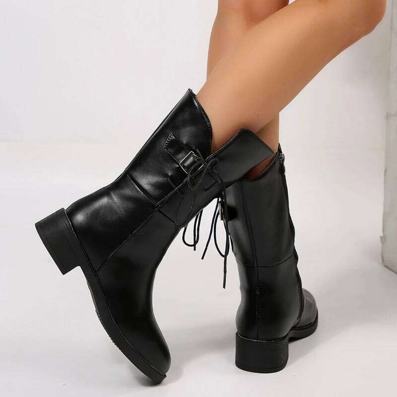 2025 Autumn/Winter New Style Casual Warm Round Head Side Zipper Solid Color Comfortable Women's Fashion Boots