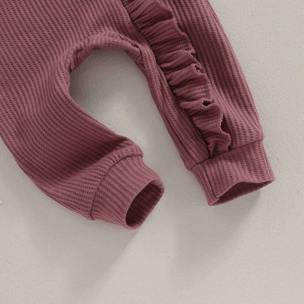 Pudcoco Infant Baby Girl Autumn Jumpsuit Solid Color Round Neck Flying Sleeve Ruffled Zipper Romper with Bow Headband 0-12M Z260306