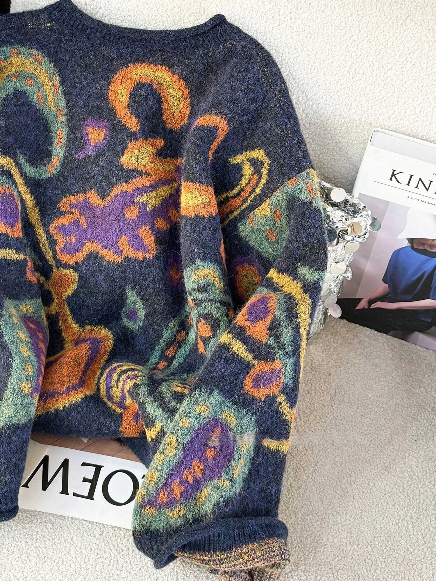 Autumn Retro Sweater Cardigan Women Korean Fashion Thick Metal Embroidery Knitted Gentle Vintage Clothes M260306