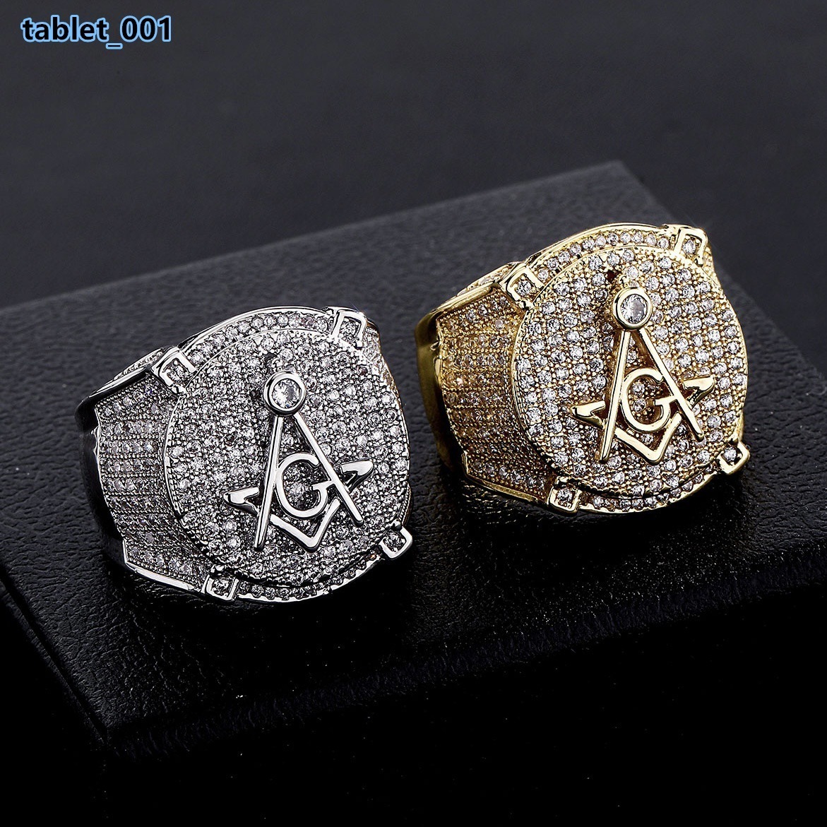 Retro AG Masonic Letter Ring brass ring with 5A zircon stones Gold Plated Natural Stone Personality Hip Hop