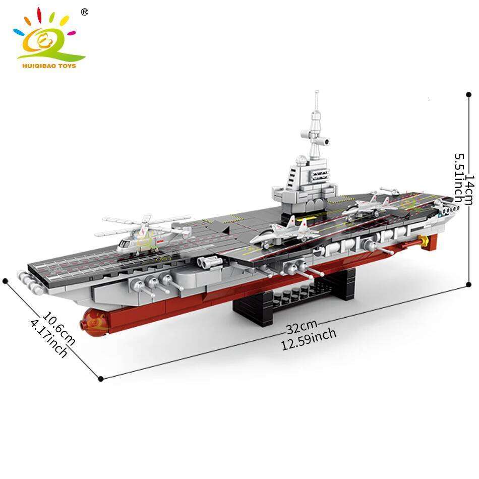 HUIQIBAO 562pcs 8in1 Military Ship Aircraft Cruiser Building Blocks Army Weapon Warship Truck Bricks City Toy for Children Gift Z260306