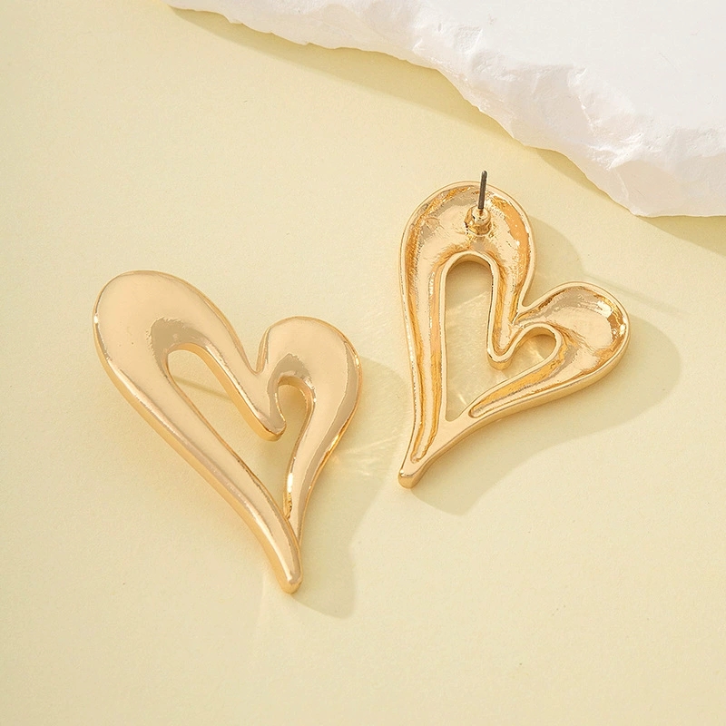 Chic Metallic Couple's Earring Set Featuring 'Love' Engraving