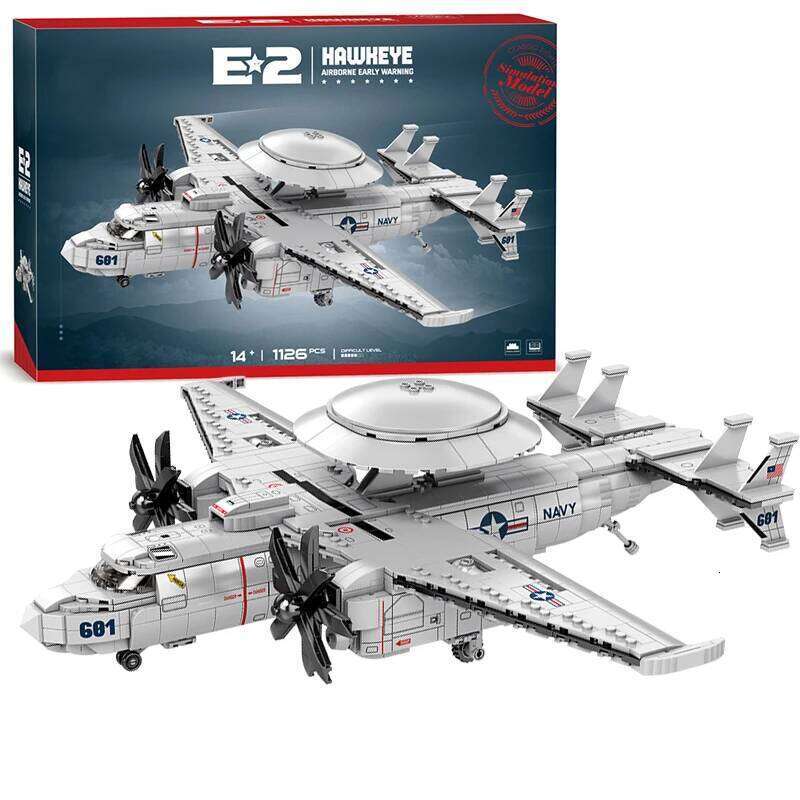 1126CS E2 Early Warning Aircraft Building Blocks Military Air Force Fighter Plane Model Bricks Desktop Ornaments Kids Toys Gift Z260305