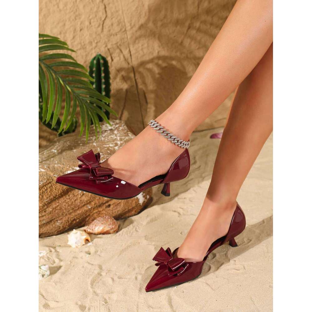 Women Bow Decorated Fashion Elegant Patent Leather Stiletto Comfortable Simple and Versatile High Heels