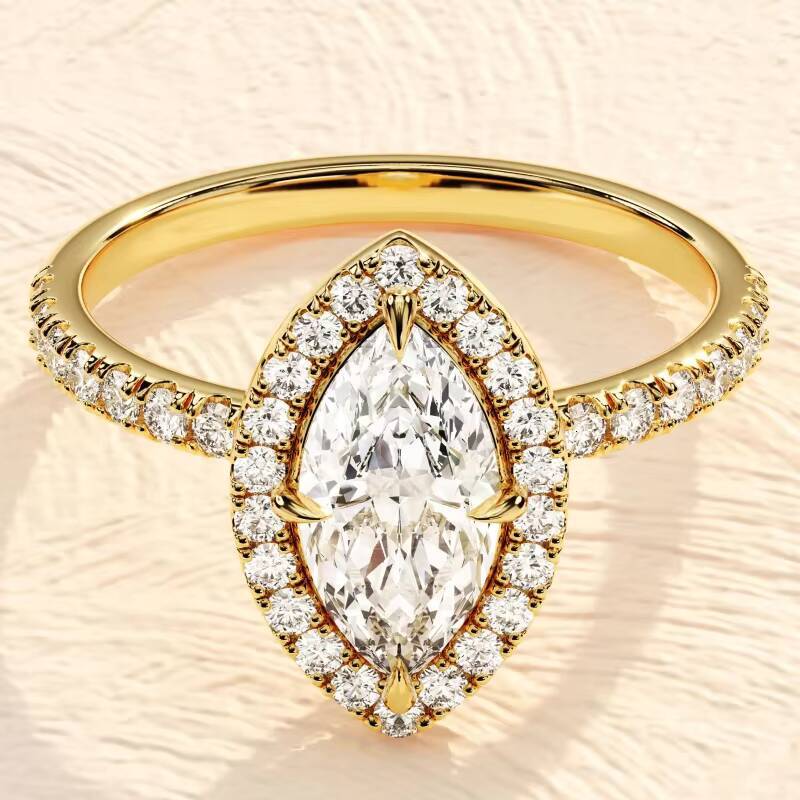 Shea 10k/14k/18k Solid Gold VVS Moissanite Halo Wedding Engagement Rings for Women Men GRA Certified