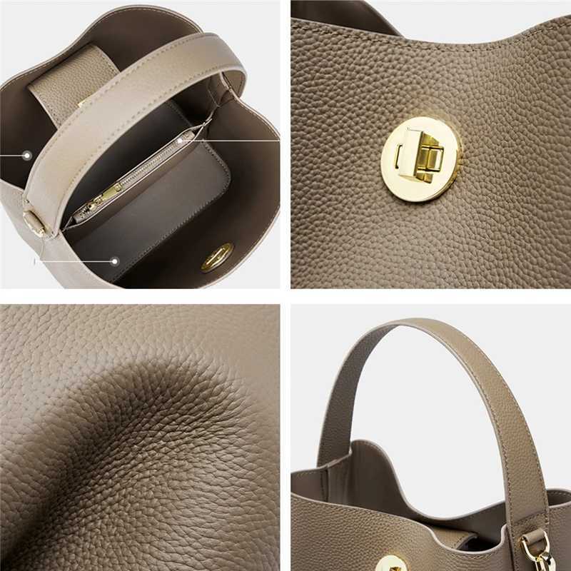 Hifashion Cow Genuine Leather Bucket Tote Handbags For Women 2026 Designer Top Handle Work Ladies Shoulder Crossbody Bags H260306