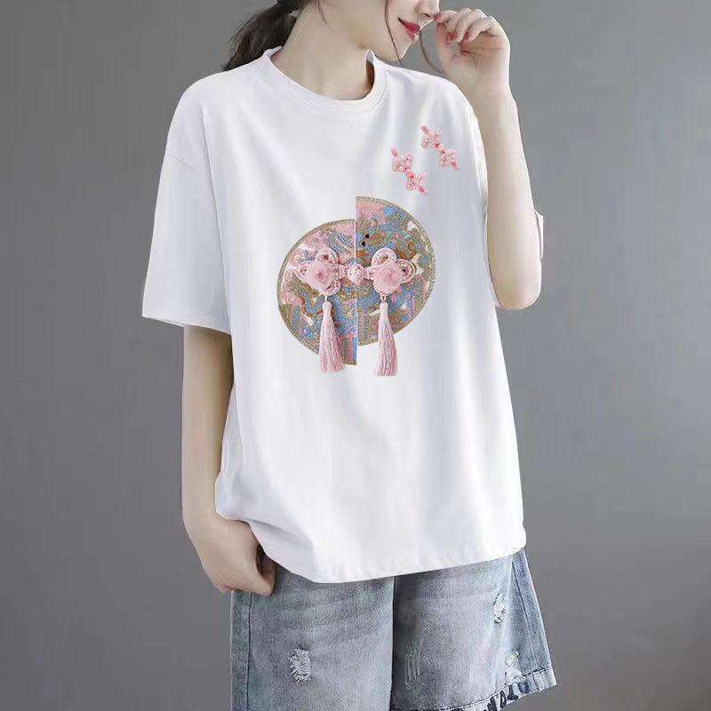 100% pure cotton elegant and fashionable Harajuku slim fit women's loose casual top women's solid color V-neck cotton short sleeved shirt