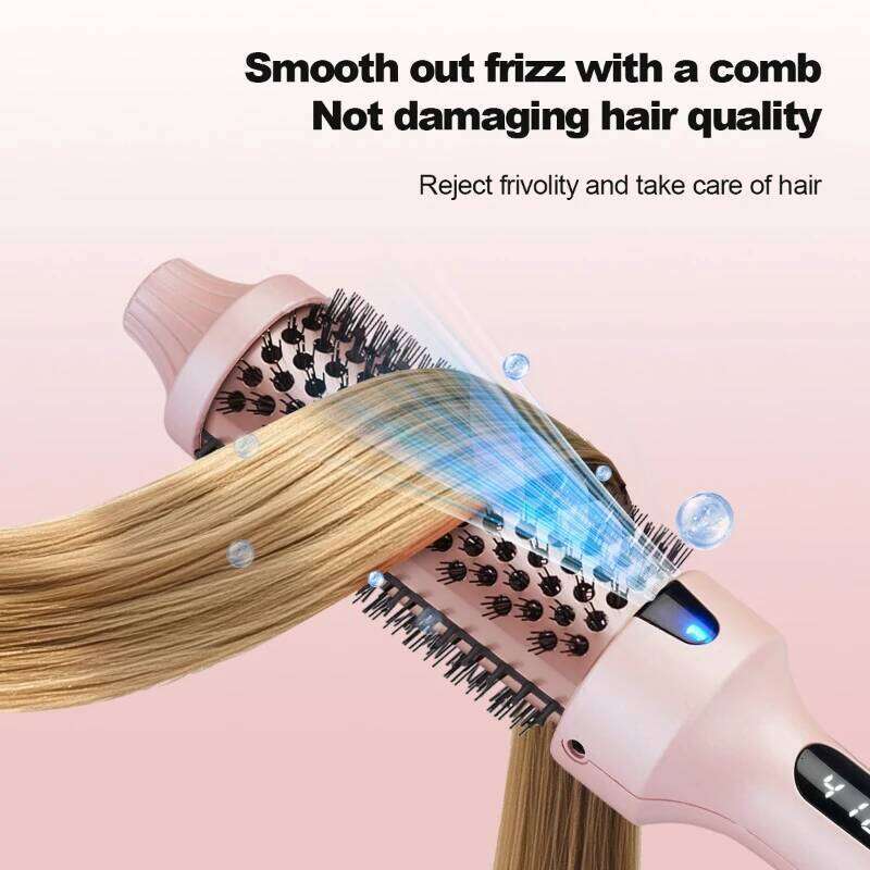 Hot Sale Portable Ionic Straightening Curler Round Tool Electric Infrared Heated Comb Hair Styling Brush 26Y0306