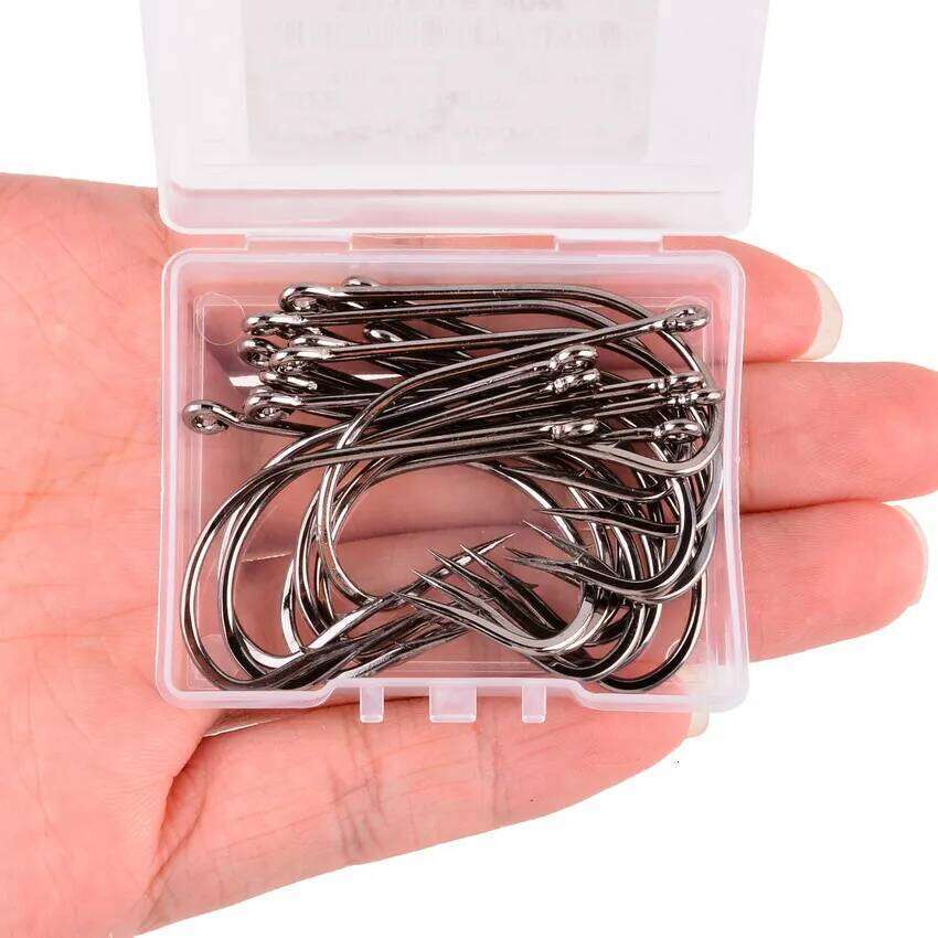 20pcs/box Fishing Carbon Steel Long Shank Saltwater Hook Barbed Ocean Fish Jig Hooks Size 6#-4/0# Sea Fishhook Y260305