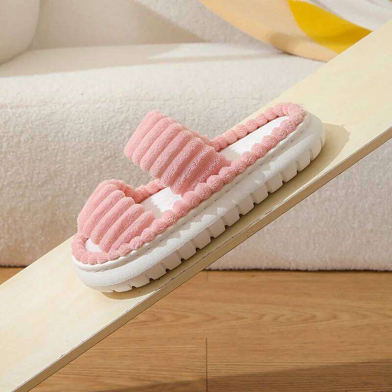 Litfun Winter Corduroy Fuzzy Platform Soft Sole Anti-slip EVA Foam Slides Furry Comfy Women's Slippers