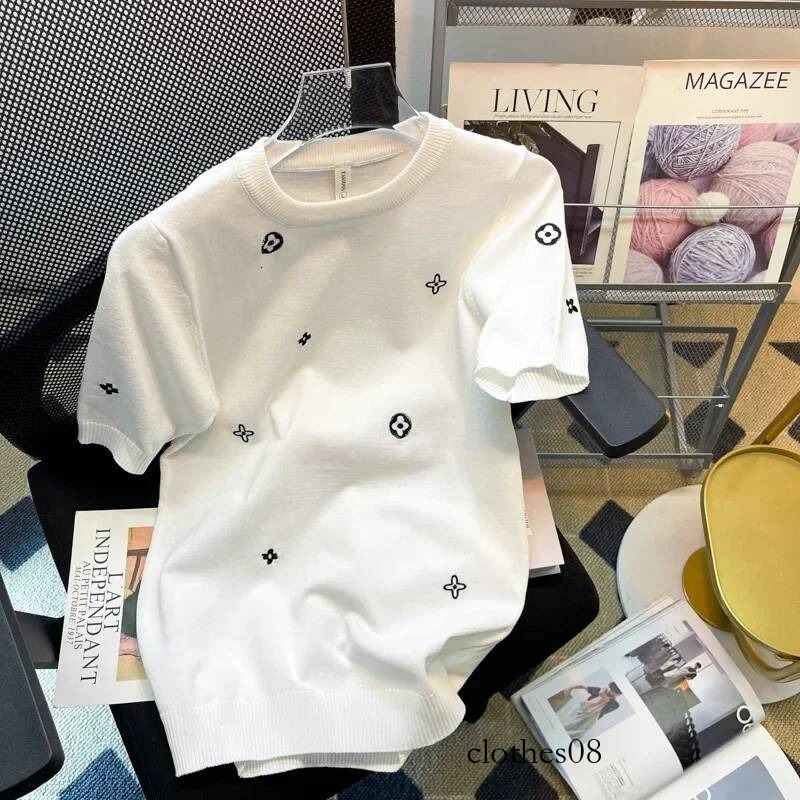 2022 Spring Summer New Men's Half Sleeve Embroidered Round Neck Ice Silk T-Shirt Trendy Knitted Base Layer Casual Style