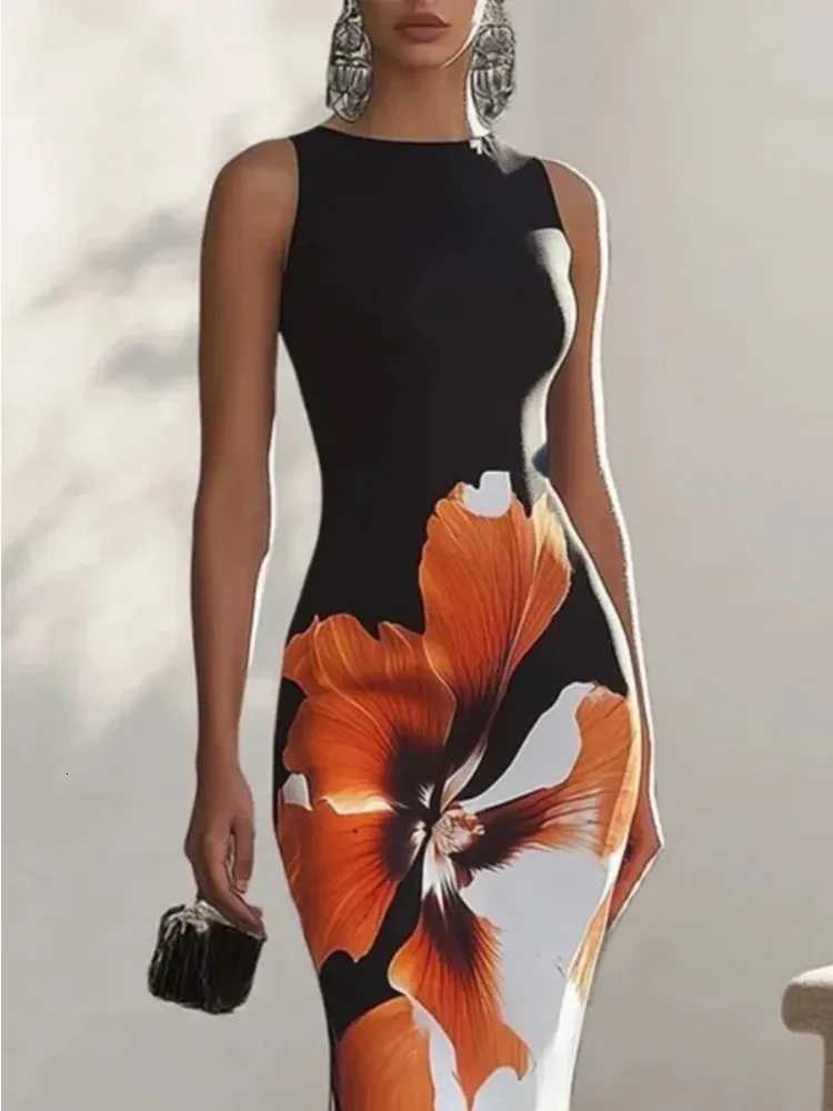 Gymystars Skinny Sleeveless Flower Print Dress Womens Evening Dresses Elegant Sexy Outfit Black White Flowers Party Dress Robe X260306