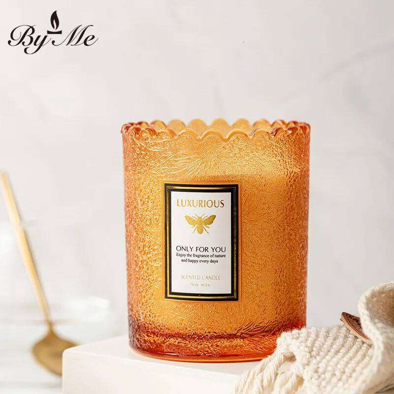 7.5x9cm High-end Lace-edge Embossed Glass Cup, Soy Wax, Bedroom Fresh And Elegant Scented Candle, Smokeless Cup Wax W260304 W260305