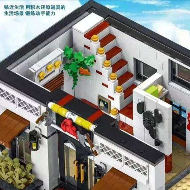 4132PCS Seafood Restaurant Model Building Blocks Creative City Street View MOC Bricks Set With Light Desktop Ornaments Kids Toys Z260305