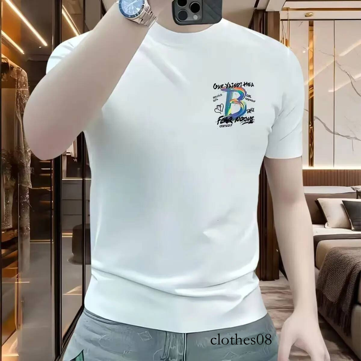 Summer New Trendy Brand Short T-Shirt Letter B Print Unisex Half Sleeve Base Shirt Korean Style Cotton Cartoon