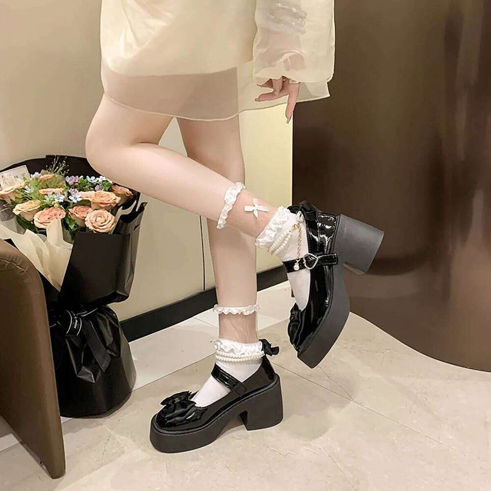 2026 Lolita Black Super High Heels Mary Jane Women Chunky Platform Pumps Woman Ankle Buckle Party Shoes