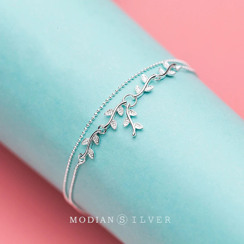 Modian Fashion Sterling Silver 925 Plant Anklet for Women Tree Branch Leaves Tiny Ball Simple Anklet Fine Jewelry 260304