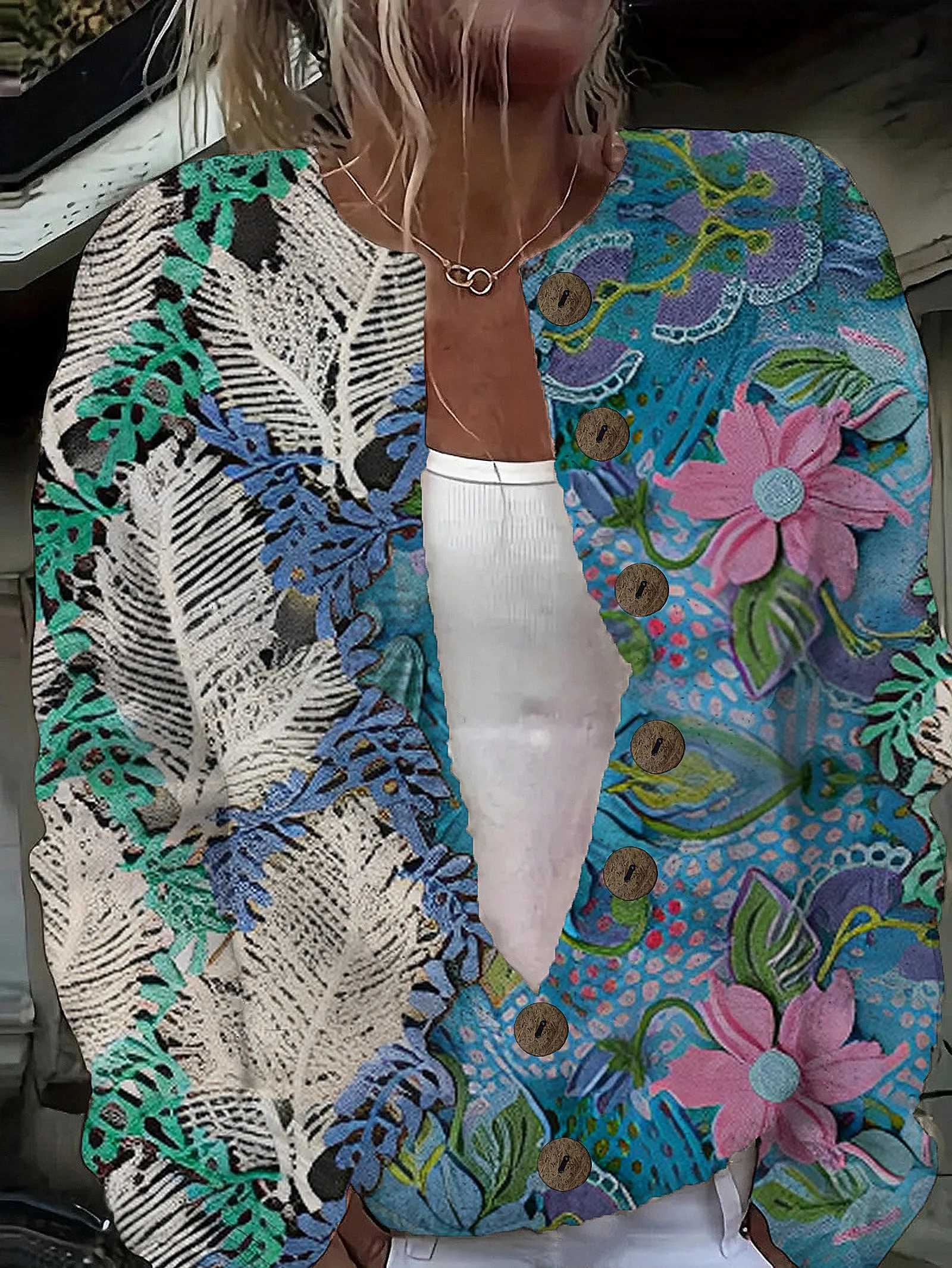 Ladies long-sleeved cardigan casual loose art-printed comfortable knitted 2025 autumn/winter cardigan ladies long-sleeve M260306