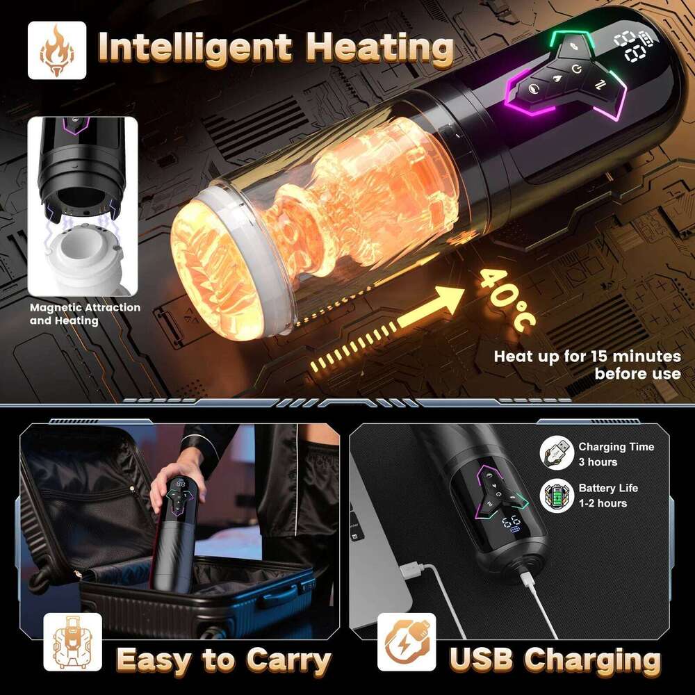 Automatic 5 IN 1 Telescopic Sucking Licking Male Masturbator Cup Penis Pump Heated Vagina Masturbation Adults Sex Toy for Men W260305