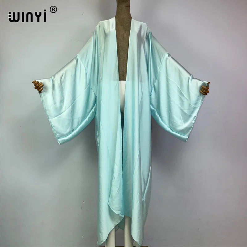 WINYI kimono boho monocolour kaftans beach wear Elegant Holiday outfits for women cover ups comfortable dress 260228