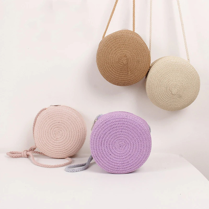 Summer Woven Straw Crossbody Bags for Women Fashion Round Handmade Rattan Beach Small Handbag Travel Female Shoulder Bag 260303