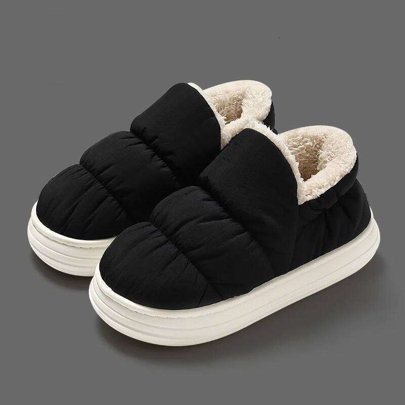 Litfun Winter Down fabric Women's Waterproof Non-slip Slides Warm Cozy Indoor Slippers Plush Lining Women Cotton Shoes