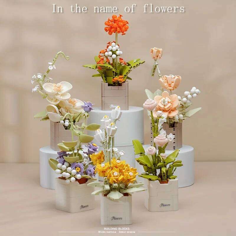 Creative assembling bouquets of eternal flowers building block ornaments give holiday gifts to relatives and friends Z260306