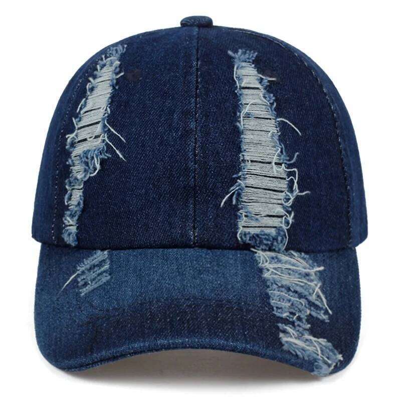 Holed Baseball Vintage Washed Distressed Cap Fashion Sports Denim Hats Plain women Men Dad Caps Y260304