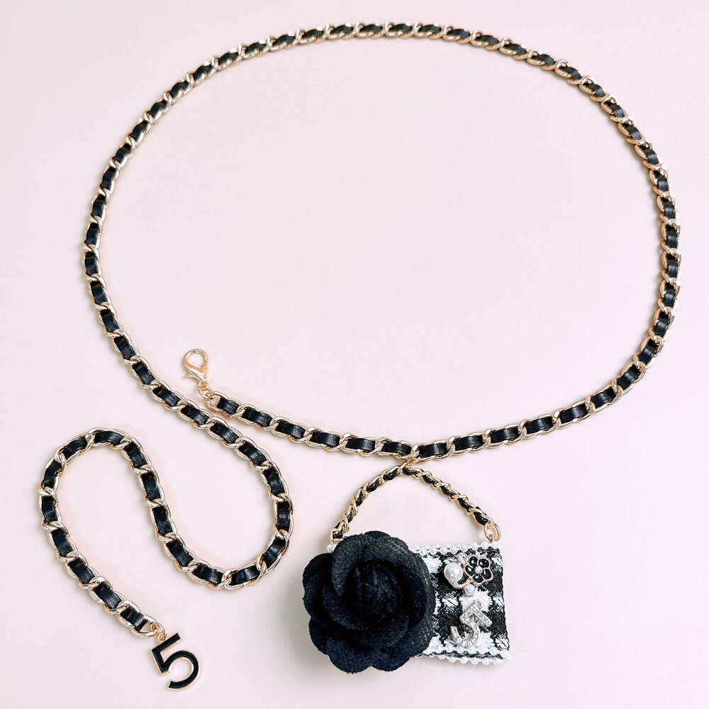Elegant fashionable camellia-decorated small bag chain, cute and sweet clothing accessory for women, ins-style waist chain