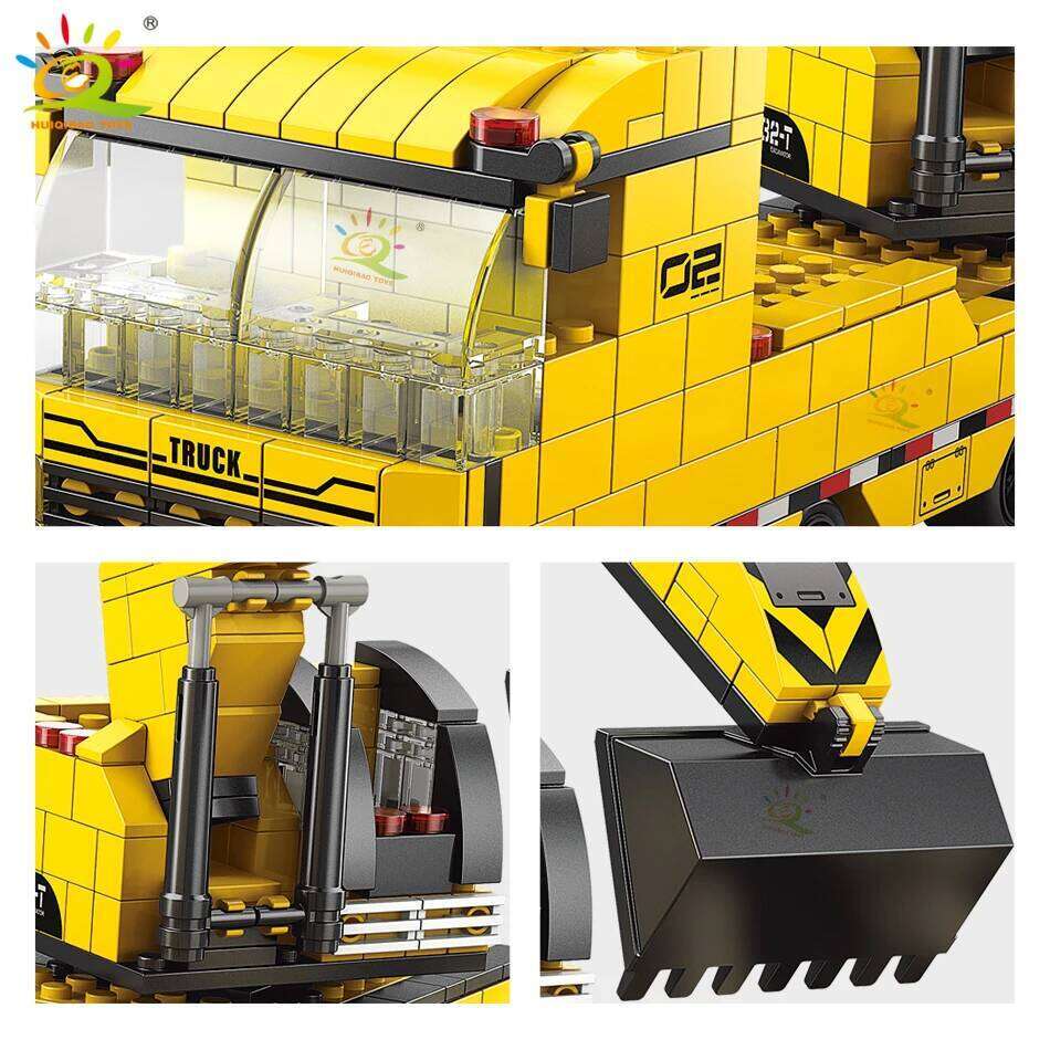 HUIQIBAO 1000pcs 6in1 Engineering Crane Truck Building Blocks City Construction Bricks Bulldozer Car Set For Children Kids TOYS Z260306