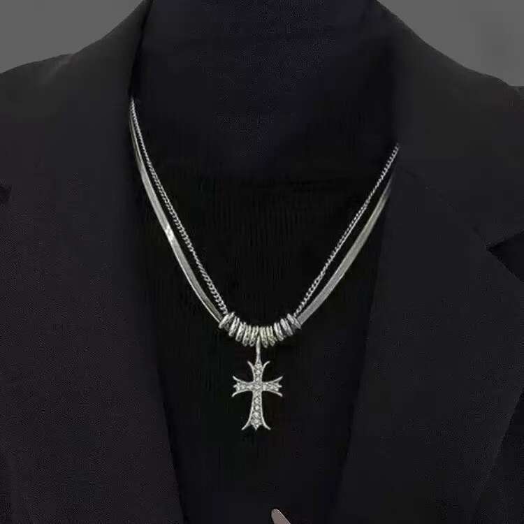 2025 European and American cross-border new model cross for women, niche versatile non-fading hip-hop hoodie chain, long sweater necklace