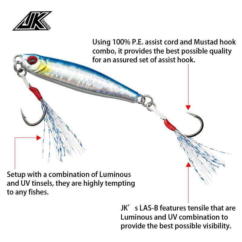 JK LAS-B Fishing Luminous Single Assist Hook Set Iseama High Carbon Steel Fish Hooks Japan Light Fishhooks Accessories S260305