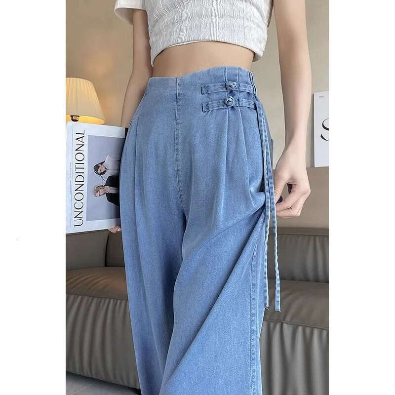 Mardi Hefxessdr Women Clothing Summer Chinese Style Vintage Streetwear Y2K Jeans Female Elegant Chic High Waist Denim Wide-leg pants jeans women'