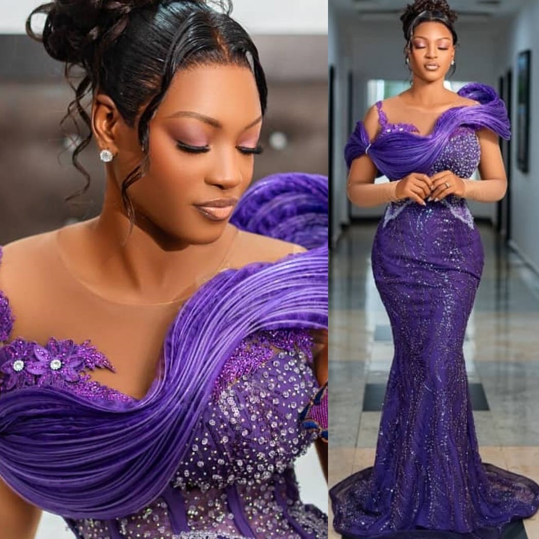 Aso Ebi Purple Prom Dress 2026 Mermaid Prom Dress Sheer Neck Appliques Crystals Evening Dresses For Black Women Birthday Party Formal Receiption Gowns